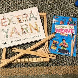 Extra yarn hard cover story book and weaving loom